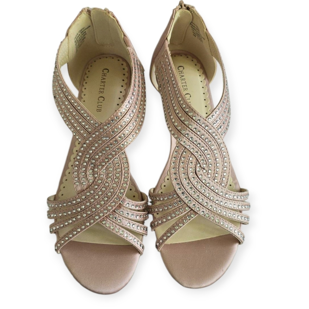Charter Club Women's Ginifur Sandals Polyurethane Wedge Size 6M NWOT Blush Satin